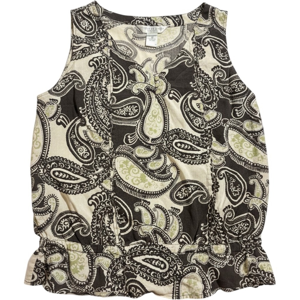 Geoffrey Beene Sport Paisley Top Womens 14 Grey Green Cotton Vintage Sleeveless
